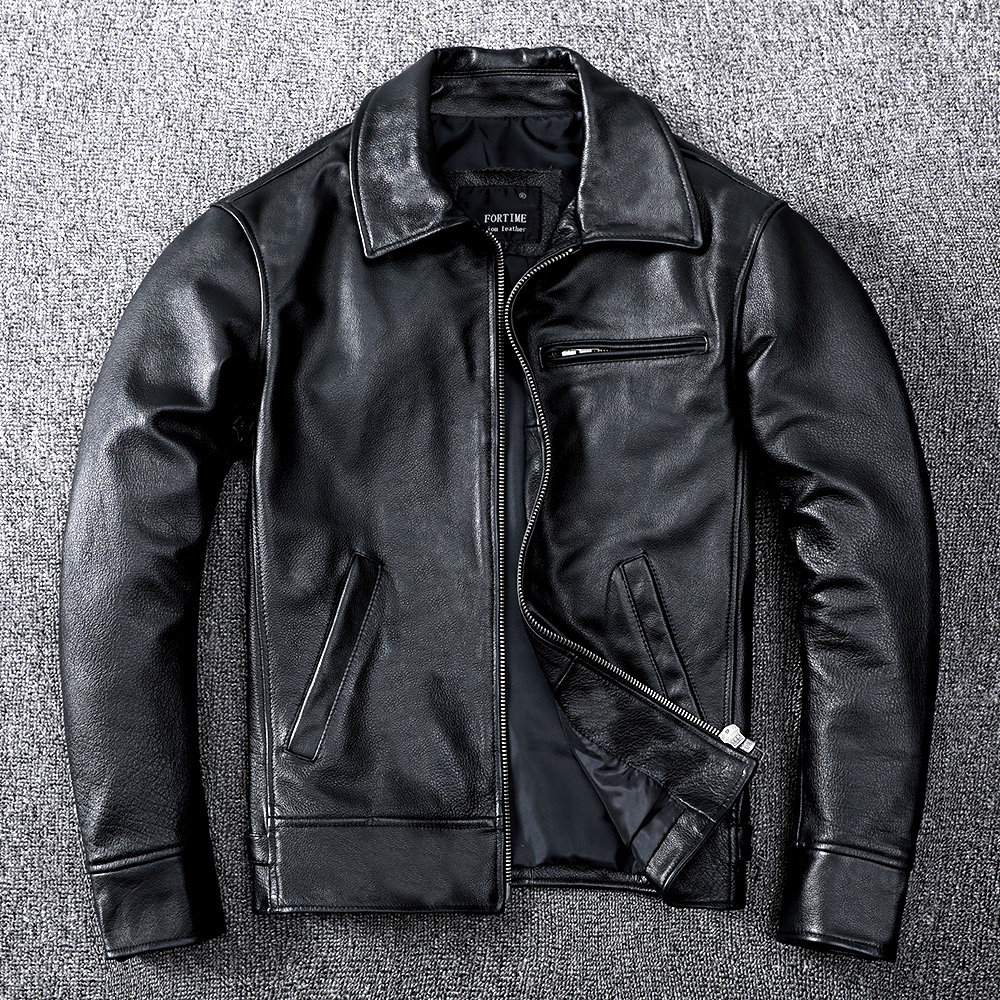 New top leather leather jacket for young men with slim lapels