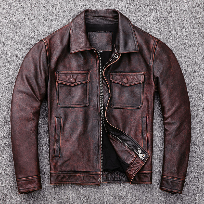 Ame Kachi American retro first layer scalper leather leather men's motorcycle do old leather jacket special price to pick up leakage