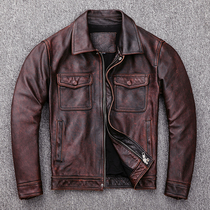  Amikazi American retro first layer scalper leather leather leather mens motorcycle old leather jacket special offer to pick up leaks