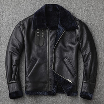 Mens leather leather clothing original ecological fur one business casual winter coat thickened flight suit lapel jacket