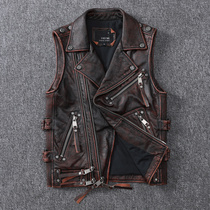 HALEI Harley new locomotive vest head layer cowhide leather leather leather men stone mill old vintage short lapels