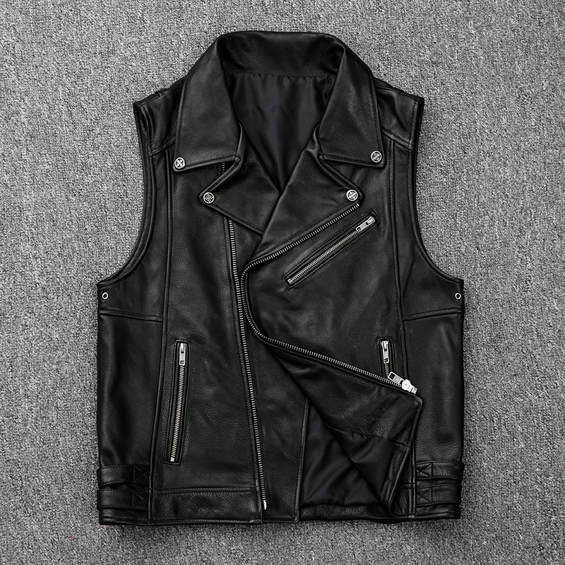 Heavyweight Hot Item Cowhide Vest Harley Motorcycle Jacket Genuine Leather Sleeveless Vest Short Style New Motorcycle Jacket