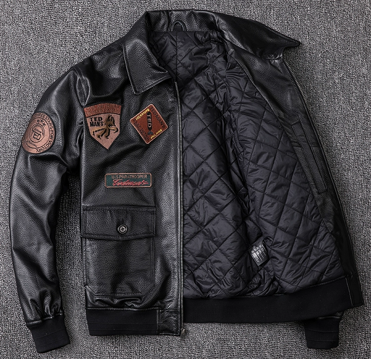 Thiếu đặc biệt Áo khoác da phi công Mỹ Air Force G1 Da cừu Da Da Quần áo Xe máy Men Plus Cotton