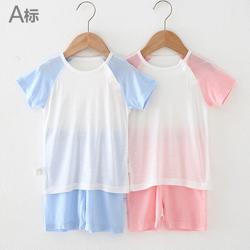 Children's pajamas boys tencel slim baby air conditioning suit baby short sleeves summer long sleeves girls underwear set