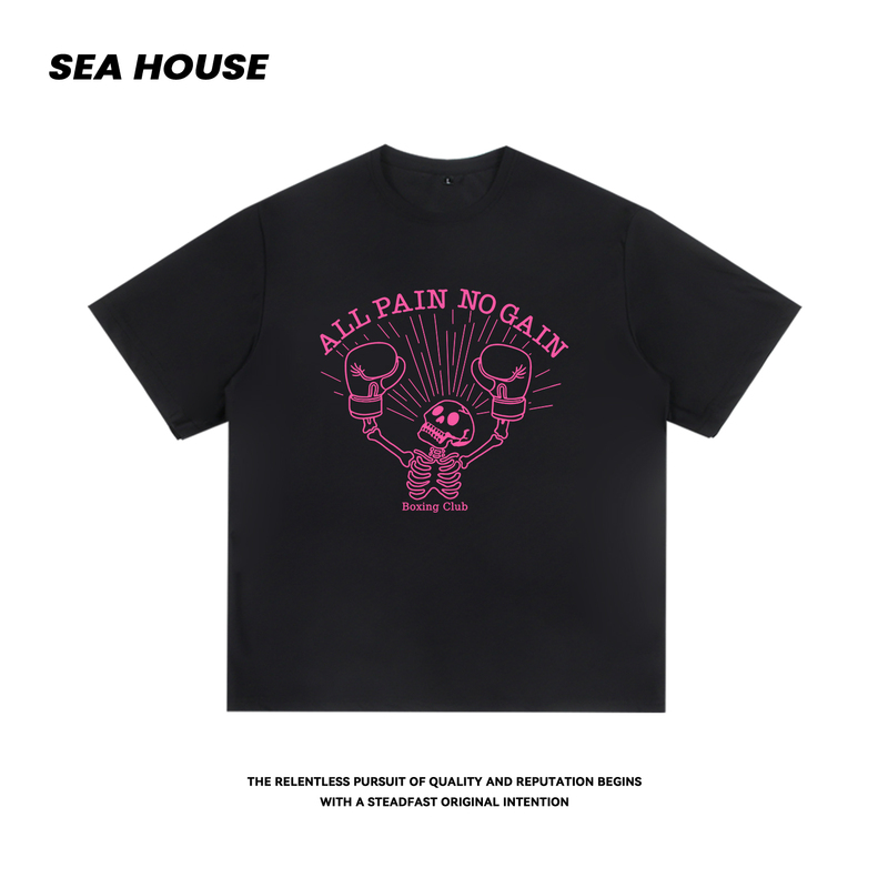 [Boxing Skull] Quick-Drying Sports Fun Fitness Short-Sleeved T-Shirt Loose Half-Sleeve