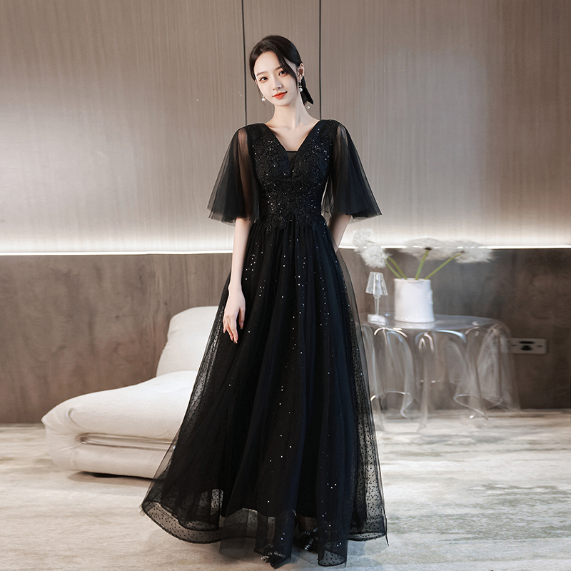 Black Evening Dress for Women 2026 New Style Plus Size for Chubby Women, Suitable for Banquets, High-End Feel, Suitable for Hostesses and Art Students, Elegant and Graceful