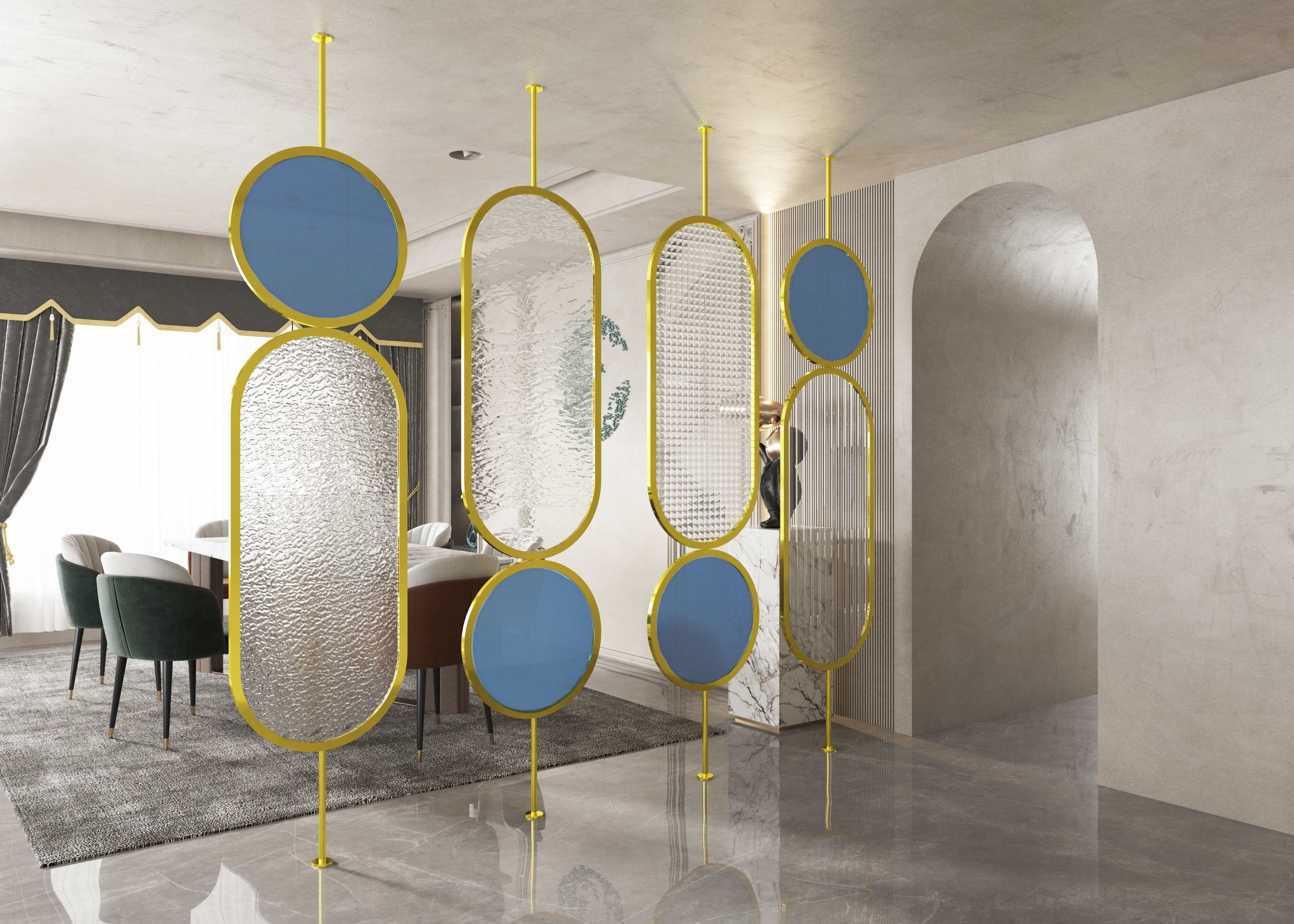 Stainless steel screen Changhong titanium alloy rotating glass partition Nordic modern living room hollow door decoration custom