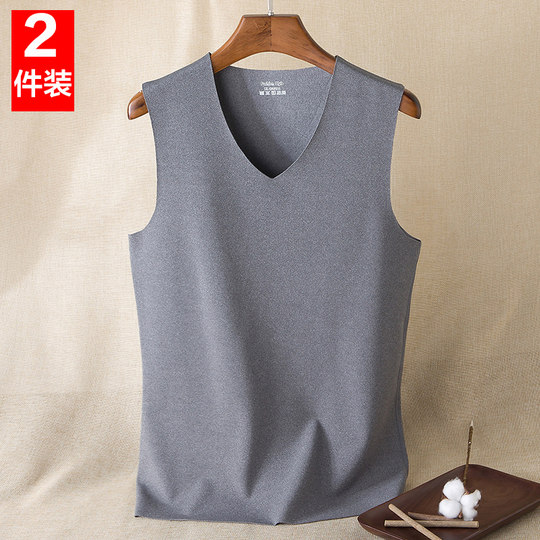 DeRong thermal vest men's inner wear base layer autumn and winter plus velvet thickened brushed seamless heating sleeveless cotton vest