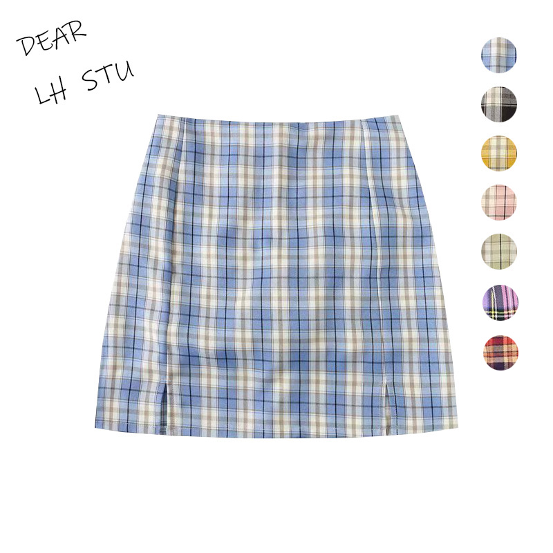 Australian retro college style sub skirt high waist and thin slit bag hip A-line skirt anti-lighting short skirt female ins