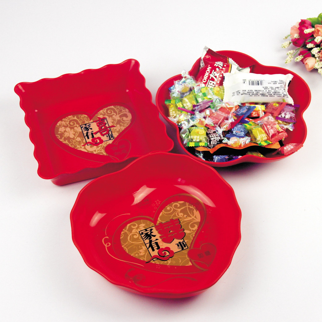 Big red clock wedding sweets fruit plate wedding festive plastic dried fruit plate worship God's devotion plate
