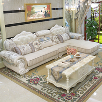 Okla European fabric solid wood sofa French small apartment living room corner chaise cloth sofa combination