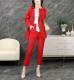 2021年职业装大码西服套装女胖mm韩版修身外套小脚裤红色礼服西装