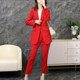 2021年职业装大码西服套装女胖mm韩版修身外套小脚裤红色礼服西装