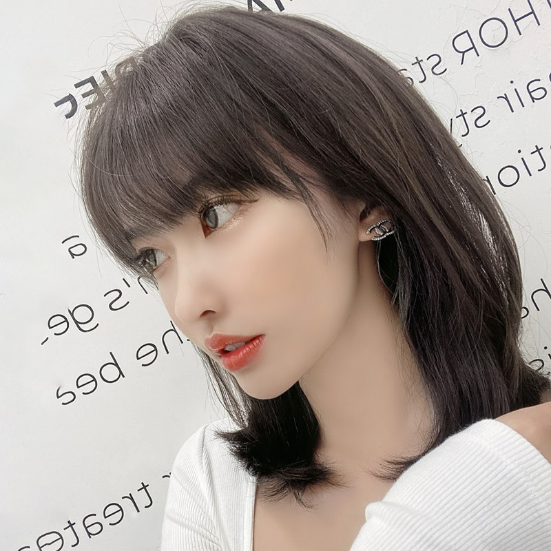 Wig Woman Long Hair Natural Full Head Cover Mesh Red Mid Length Hair Stylish Round Face Lock Bone Hair Short Hair Wig Sleeve