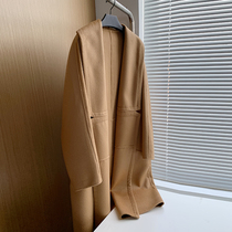 Classic Skinny Camel Long Water Ripple Double Cashmere Coat Women's Long Woolen Coat