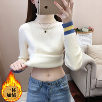 Integrated suede high collar sweater lady autumn winter plus suede thickened undershirt woman 2021 new warm blouse inner lap