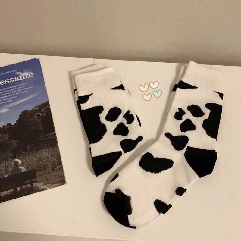 Cow Print Socks Black and White Milk Spots Mid-Length Socks for Women Korean Style ins New Versatile College Style Cute Soft Girl Cow Print Socks Black and White Milk Spots Mid-Length Socks for Women Korean Style ins New Versatile College Style Cute Soft Girl
