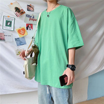 Port Wind Pure Color 100 lap 50% Short sleeves T-Shirt Mens Korean version Trend Summer loose half sleeve lover Dress Compassionate Blouse