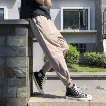 Spring and autumn cotton and linen casual pants mens loose trend Japanese shoes tidal brand overalls wide legs nine-point Haren pants