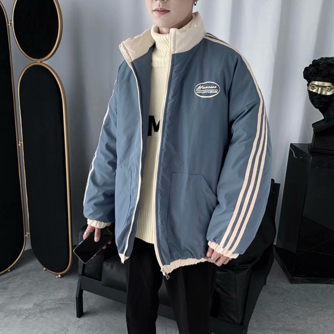 Hong Kong style padded jacket men's winter thickened padded jacket ins trend couple baseball padded jacket student Korean version of the bread suit