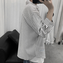 Summer Yuppie Handsome Shirt Man Short Sleeve Han Version Port Wind Ins Trend Easy Coat Japan 70% Sleeve Striped Shirt