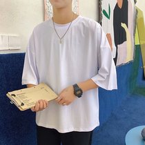 Harajuku style loose short-sleeved T-shirt mens solid color simple personality five-point sleeve student trend Korean version of all-match base shirt