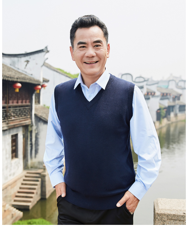 Áo len nam cổ chữ V áo len len trung niên không tay áo vest nam áo len cổ điển mùa đông áo len cardigan nam