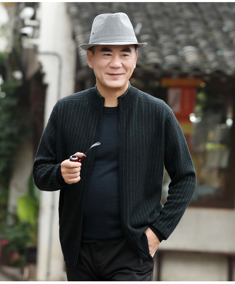 Áo len nam mùa đông Zip Áo khoác cardigan Áo len cardigan tinh khiết Áo trung niên Dad Pack Mùa thu Gói dày áo da nam
