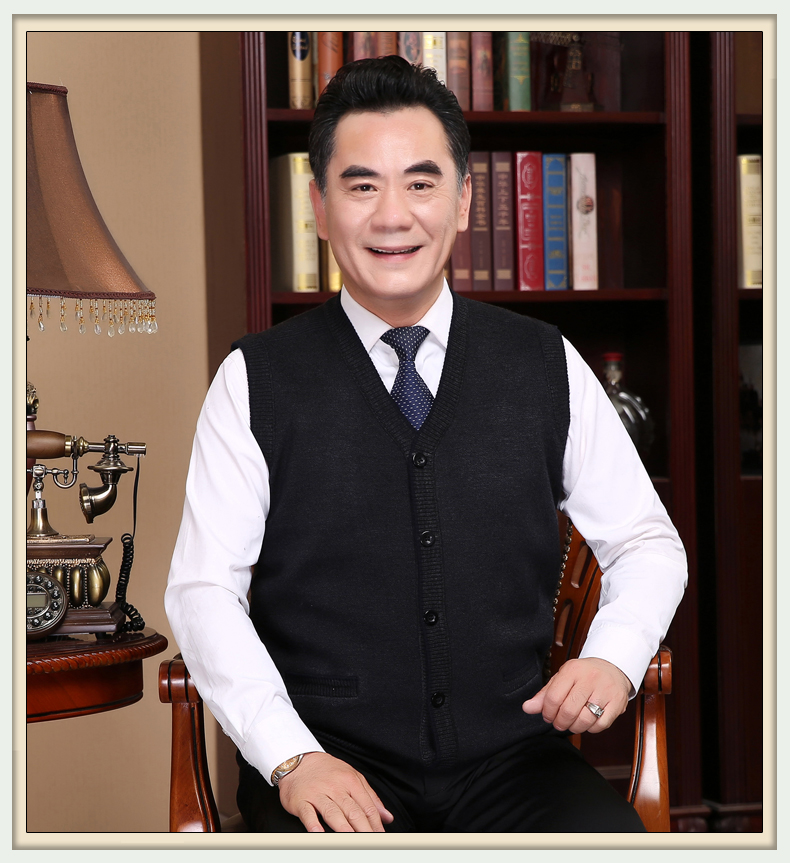 Áo len trung niên mùa đông áo len nam trung niên cha mặc áo len không tay ấm áo len vest áo cardigan nam