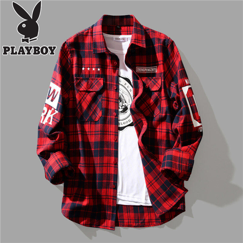 Playboy Red Plaid Shirt for Men, Spring and Autumn Casual Shirt, Stylish and Trendy 2025 New Long-Sleeve Shirt Playboy Red Plaid Shirt for Men, Spring and Autumn Casual Shirt, Stylish and Trendy 2025 New Long-Sleeve Shirt