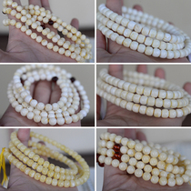 Natural Russian beeswax white flowers chicken fat and yellow Buddha beads bracelet 108 old style round beads for men and women multi-ring necklace