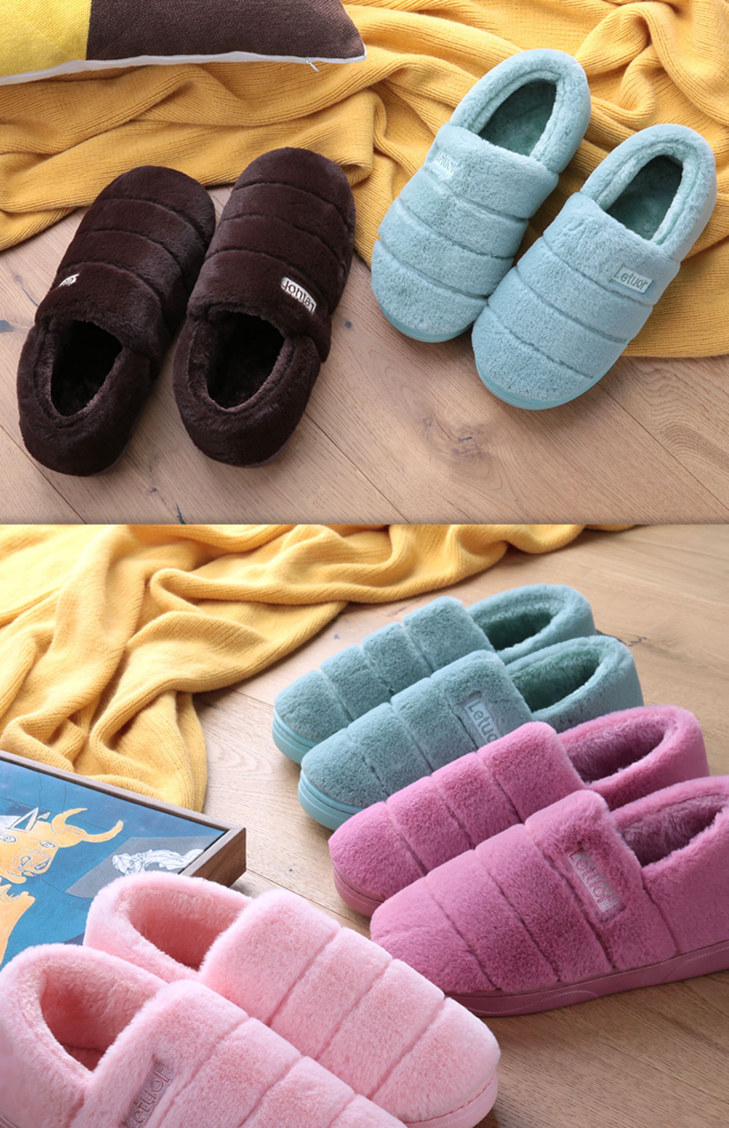 Dép cotton mùa đông nữ đôi thoáng khí đơn giản nhà trong nhà dày cộng với nhung ấm túi nhà với dép nam mùa đông dép đi trong nhà vệ sinh