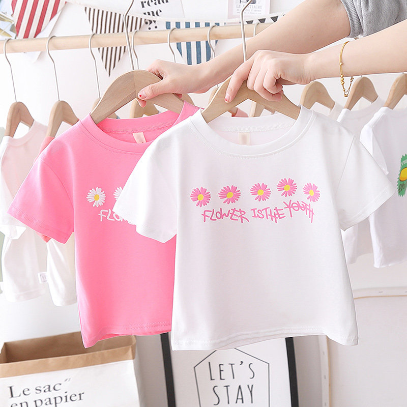 2020 girls summer new short-sleeved T-shirt children's outer wear bottoming shirt middle and small children's Korean version of the western style trend