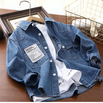 Boys denim shirt 2021 spring and autumn new childrens long-sleeved casual jacket middle-aged and older childrens thin shirt cardigan top
