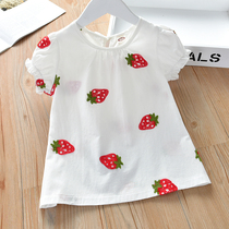 Girls short-sleeved T-shirt summer dress 2021 new Korean version of childrens clothing childrens strawberry doll shirt girl baby foreign style top