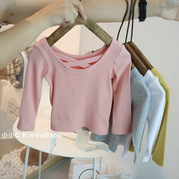 Back cross girl bottoming shirt Korean version of baby children's clothing 2022 autumn new solid color baby girl long-sleeved T-shirt
