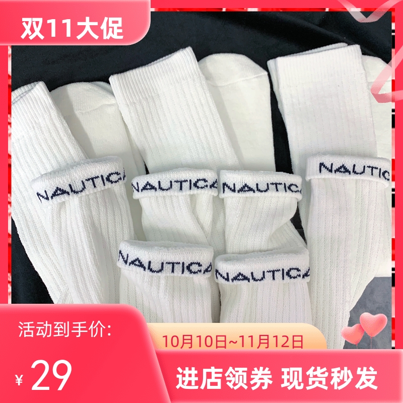 Japan's NAUTICA Hasegawa 3PACK bubble socks cityboy logo embroidery curly long socks