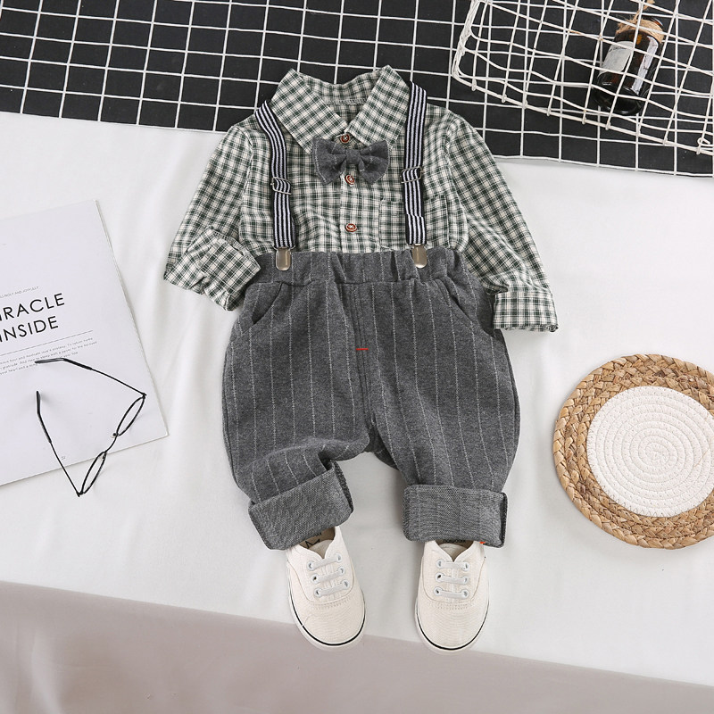 Boy Spring Clothing Baby Suit 2022 New Korean Version Tide Baby Boy Dress Foreign Pie Spring Autumn Season with baby bag pants Two sets