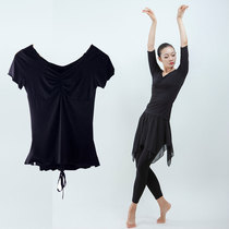 Teacher dance clothes Modern classical folk yoga practice clothes drawstring V collar top female slim Mordale short sleeves