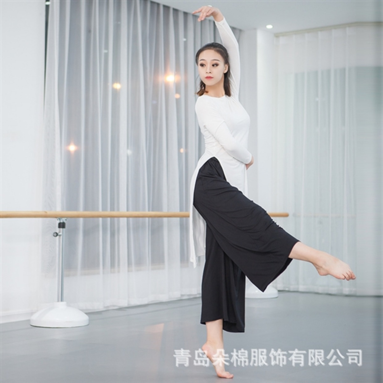 Mùa hè eo cao Modal Trung Quốc nhảy chân rộng quần khiêu vũ nữ lỏng lẻo thực hành quần thẳng nam và nữ đen chín điểm - Khiêu vũ / Thể dục nhịp điệu / Thể dục dụng cụ giày tập múa cho bé