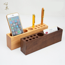 Solid Wood multifunctional pen holder business wooden business card holder creative office stationery ornaments desktop storage box