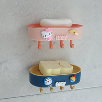 Cartoon soap box non-perforated wall-mounted drain rack Creative student dormitory home toilet soap rack