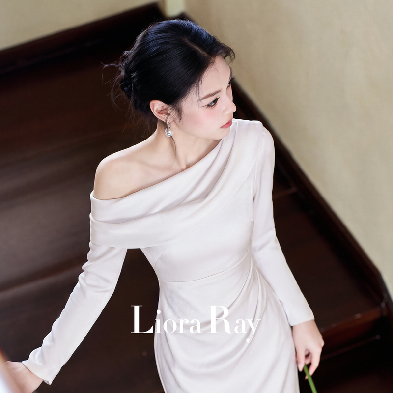 Liora's White Engagement Dress with a French High-End Feel, Long-Sleeved Bridal Toast Dress, and Certificate-Issuing Dress Liora's White Engagement Dress with a French High-End Feel, Long-Sleeved Bridal Toast Dress, and Certificate-Issuing Dress