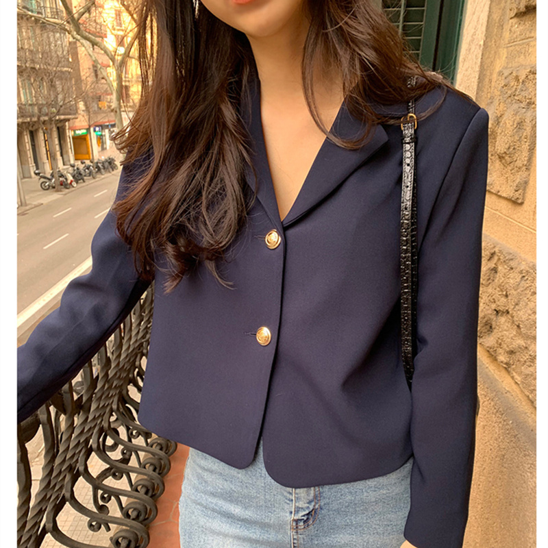 2026 Korean Style Spring and Autumn Short Blazer for Women, Dark Blue, Elegant and Versatile Suit Jacket, Short Coat for Petite Women 2026 Korean Style Spring and Autumn Short Blazer for Women, Dark Blue, Elegant and Versatile Suit Jacket, Short Coat for Petite Women