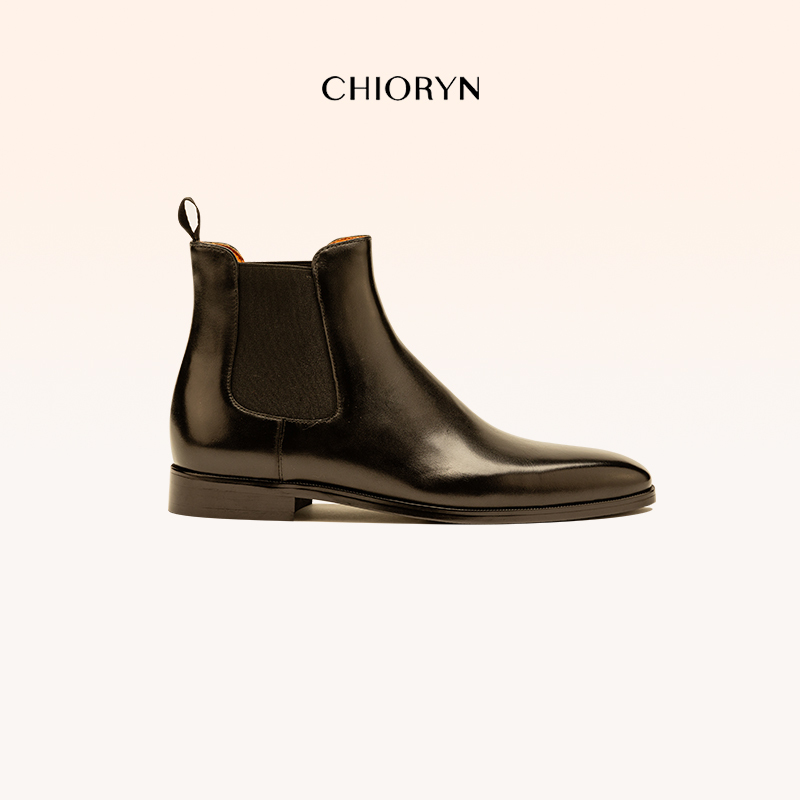 [Same Style as Wang Haixin] Chioryn Green Chelsea Leather Boots A1 Men's Sports Car Last Square Toe Business Calfskin