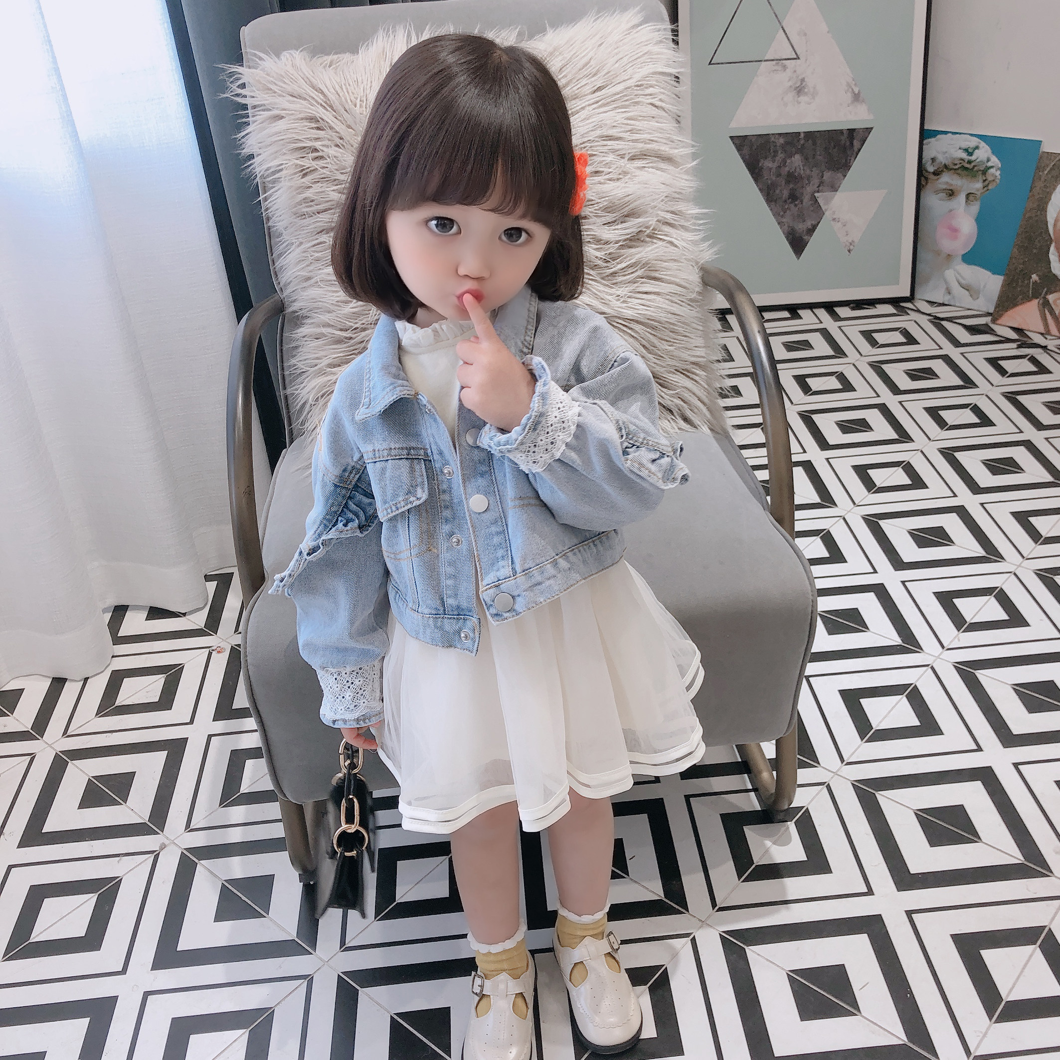 Girl Nets Red Suit Women's Baby Polenta Denim Dress Children Clothes 2020 New Children Han Edition Spring Autumn Clothes