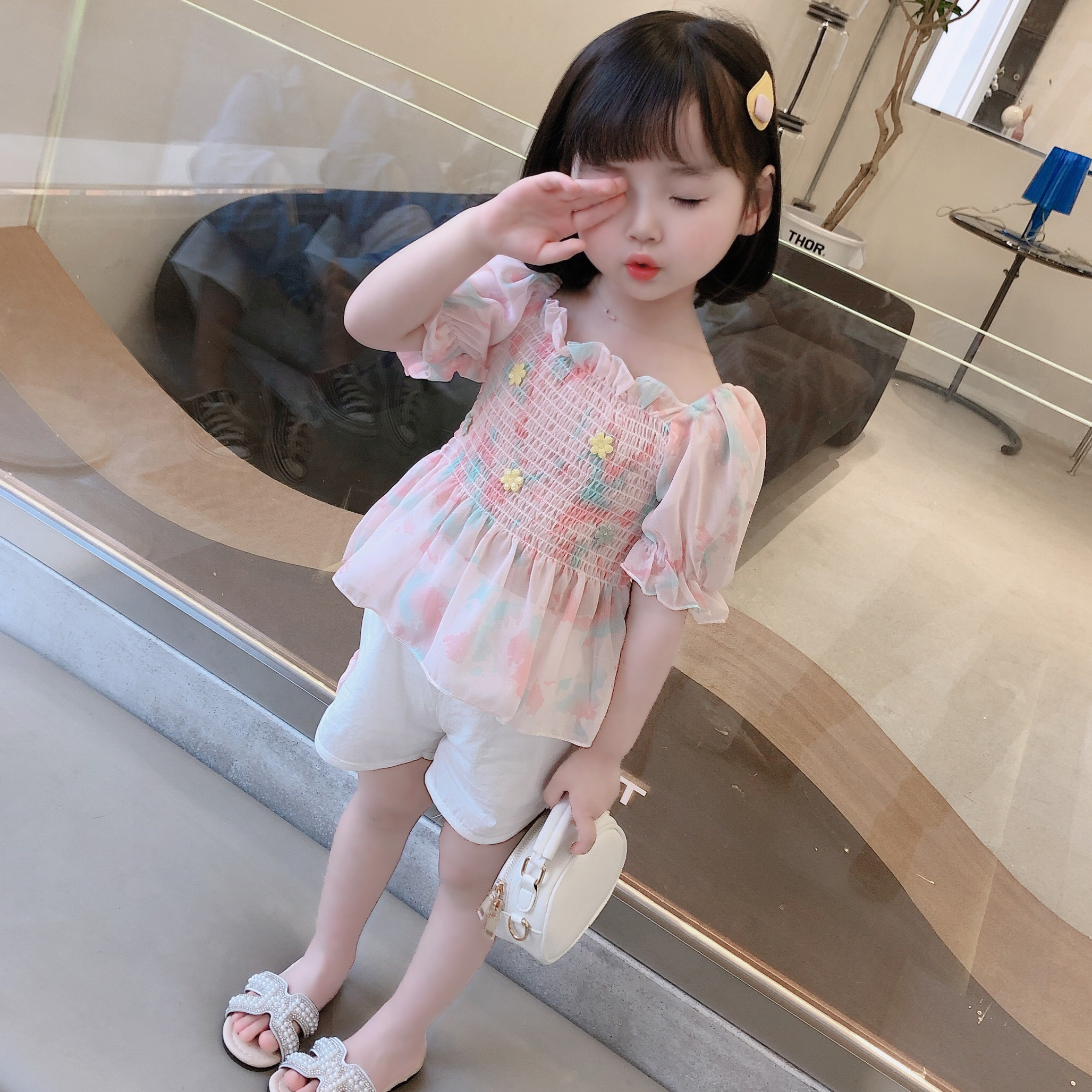 Children's Western style 1 and a half year old girl baby summer suit 2021 new summer 3 girls net red children fashion clothes