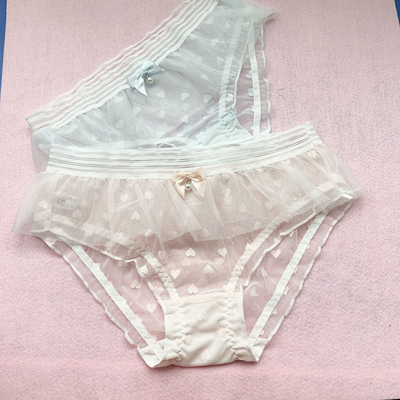 Panties Girl lace Girls' Day of Transparent Fire Spicy Tennis Yarn Loving cute butterfly knot Wide waist No-mark speed dry summer