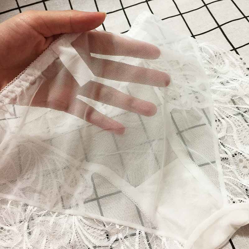 Lace underwear women's transparent mesh ultra-thin mid-waist hot see-through hollow summer breathable underwear pure cotton crotch hollow