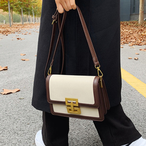 Genuine leather bag womens 2021 new versatile fashion small square bag premium sense contrast one-shoulder cross-body bag womens bag